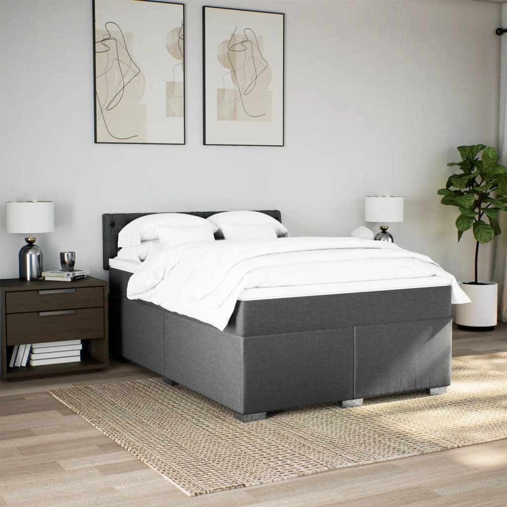 Κρεβάτι Boxspring με Στρώμα Σκούρο Γκρι 140x200 εκ Υφασμάτινο