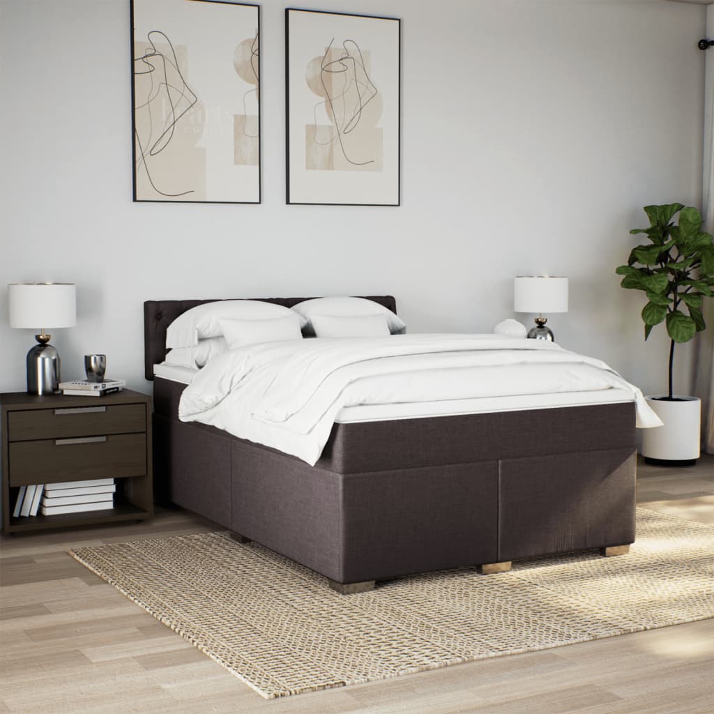 Κρεβάτι Boxspring με Στρώμα Σκούρο Καφέ 140x200 εκ Υφασμάτινο - Pakobazaar