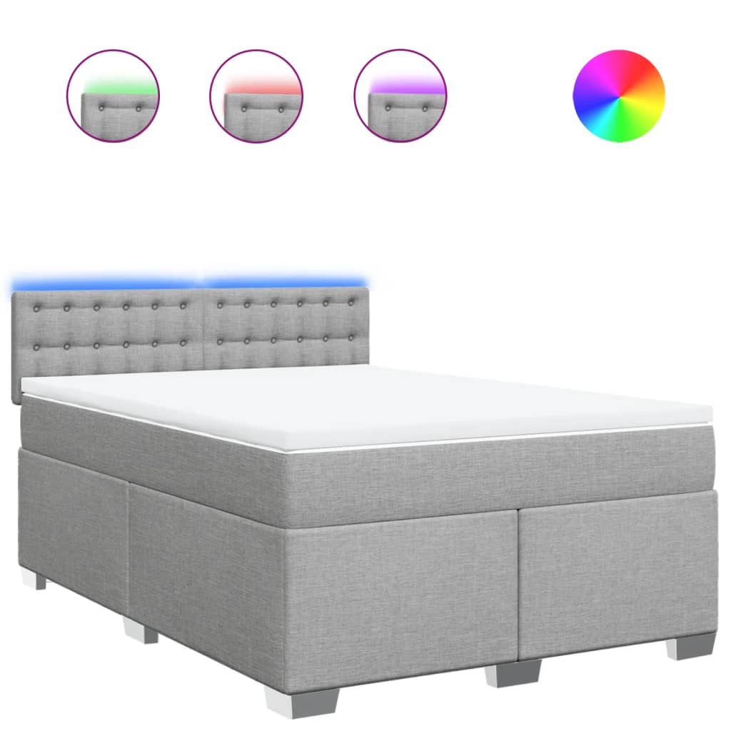 Κρεβάτι Boxspring με Στρώμα Ανοιχτό Γκρι 140x200 εκ. Υφασμάτινο