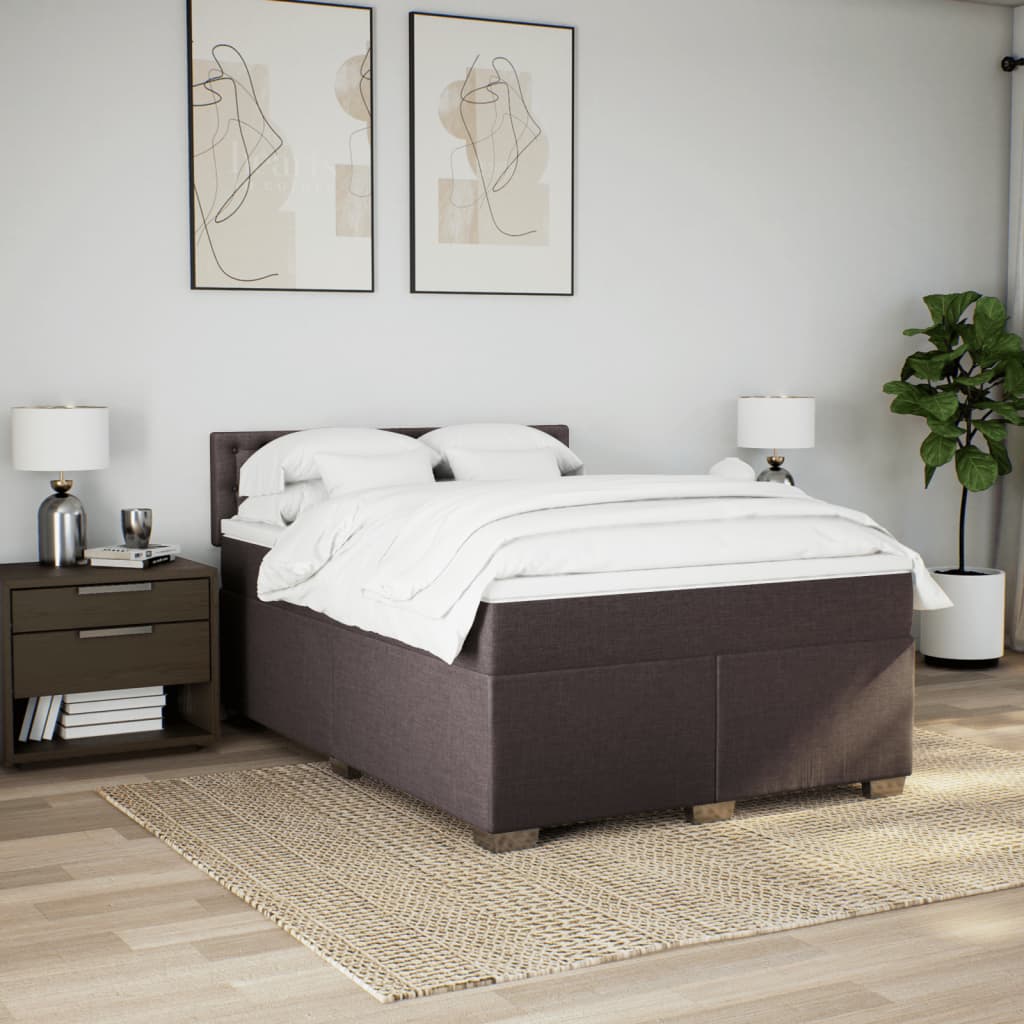 Κρεβάτι Boxspring με Στρώμα Σκούρο Καφέ 140x200 εκ Υφασμάτινο