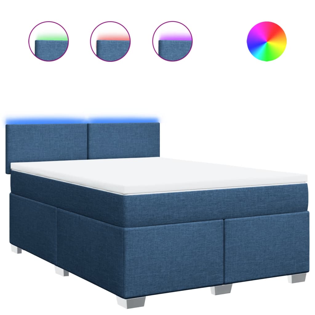 Κρεβάτι Boxspring με Στρώμα Μπλε 160x200 εκ. Υφασμάτινο - Pakobazaar