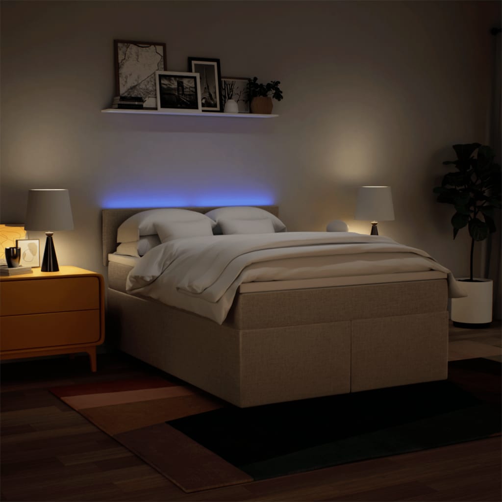 Κρεβάτι Boxspring με Στρώμα Κρεμ 160x200 εκ. Υφασμάτινο - Pakobazaar