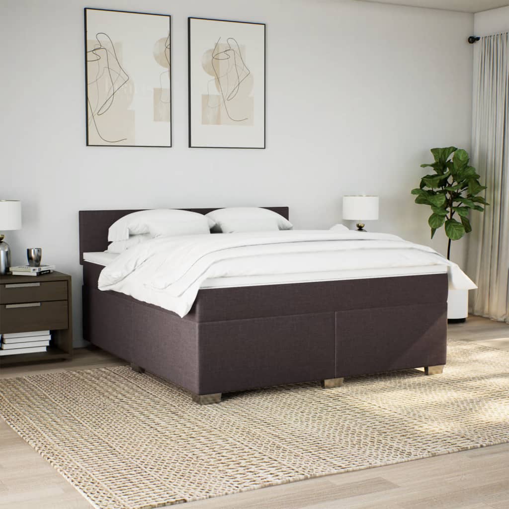Κρεβάτι Boxspring με Στρώμα Σκούρο Καφέ 180x200 εκ Υφασμάτινο - Pakobazaar