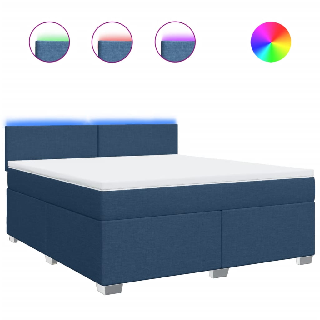 Κρεβάτι Boxspring με Στρώμα Μπλε 180x200 εκ. Υφασμάτινο