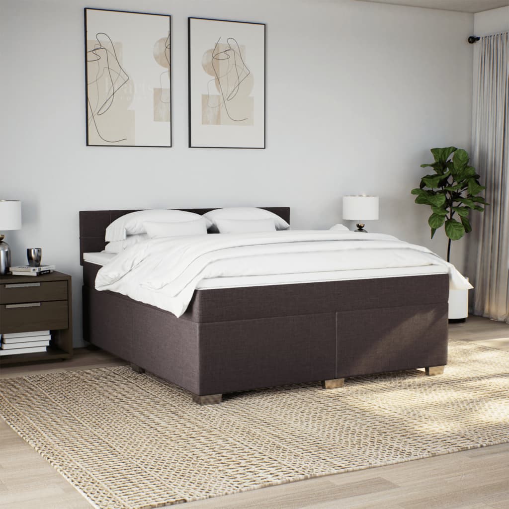 Κρεβάτι Boxspring με Στρώμα Σκούρο Καφέ 180x200 εκ Υφασμάτινο - Pakobazaar