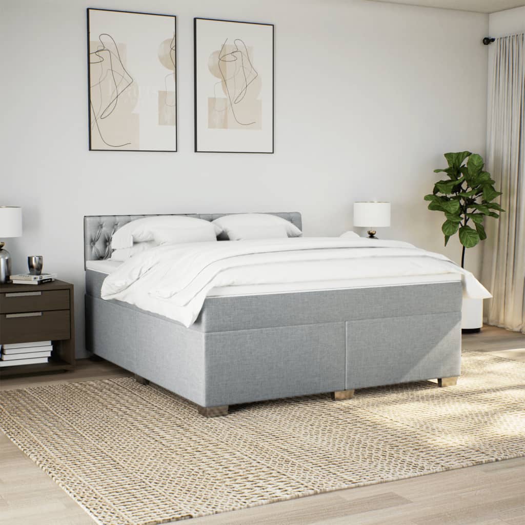 Κρεβάτι Boxspring με Στρώμα Ανοιχτό Γκρι 180x200 εκ. Υφασμάτινο - Pakobazaar