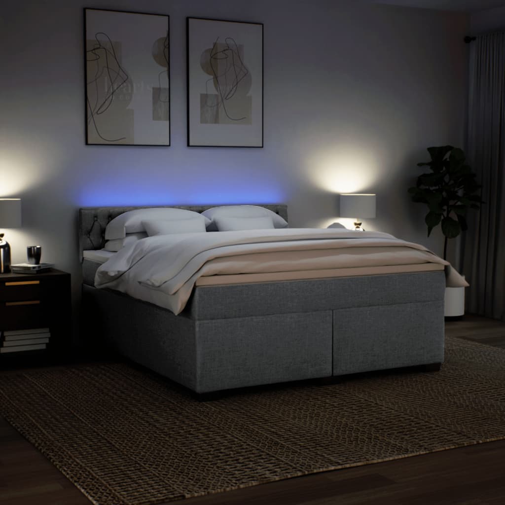 Κρεβάτι Boxspring με Στρώμα Ανοιχτό Γκρι 180x200 εκ. Υφασμάτινο - Pakobazaar
