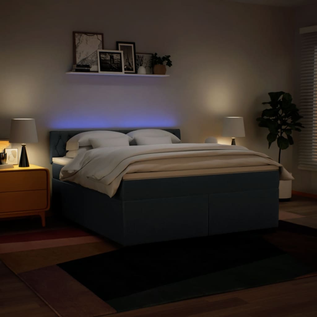 Κρεβάτι Boxspring με Στρώμα Μπλε 180x200 εκ. Υφασμάτινο - Pakobazaar