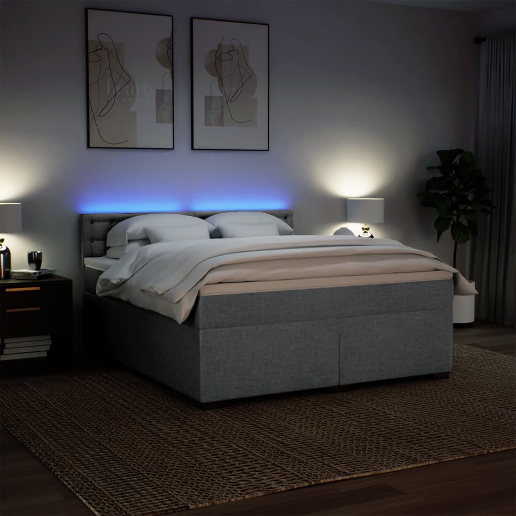 Κρεβάτι Boxspring με Στρώμα Ανοιχτό Γκρι 180x200 εκ. Υφασμάτινο - Pakobazaar