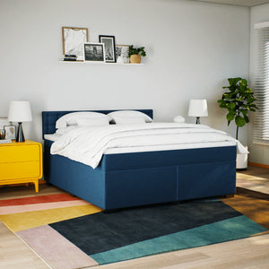 Κρεβάτι Boxspring με Στρώμα Μπλε 180x200 εκ. Υφασμάτινο