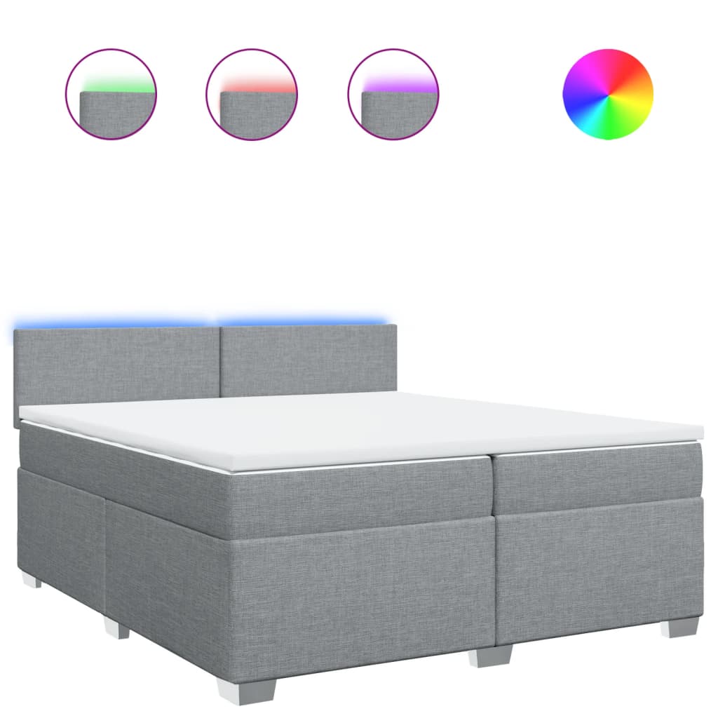 Κρεβάτι Boxspring με Στρώμα Ανοιχτό Γκρι 200x200 εκ. Υφασμάτινο - Pakobazaar