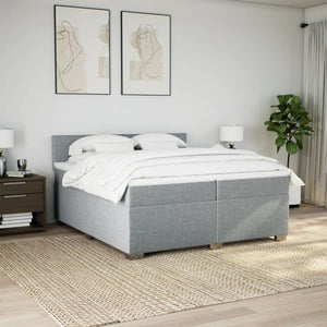 Κρεβάτι Boxspring με Στρώμα Ανοιχτό Γκρι 200x200 εκ. Υφασμάτινο - Pakobazaar