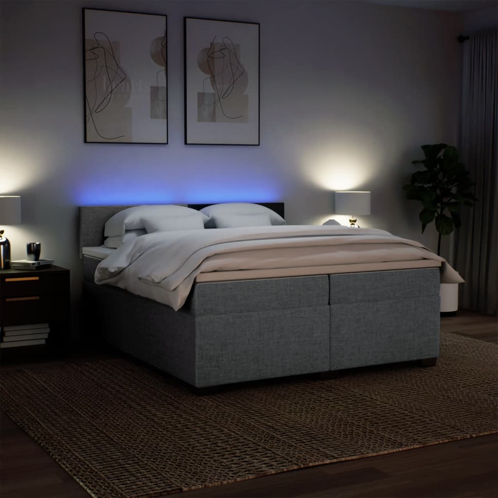 Κρεβάτι Boxspring με Στρώμα Ανοιχτό Γκρι 200x200 εκ. Υφασμάτινο - Pakobazaar