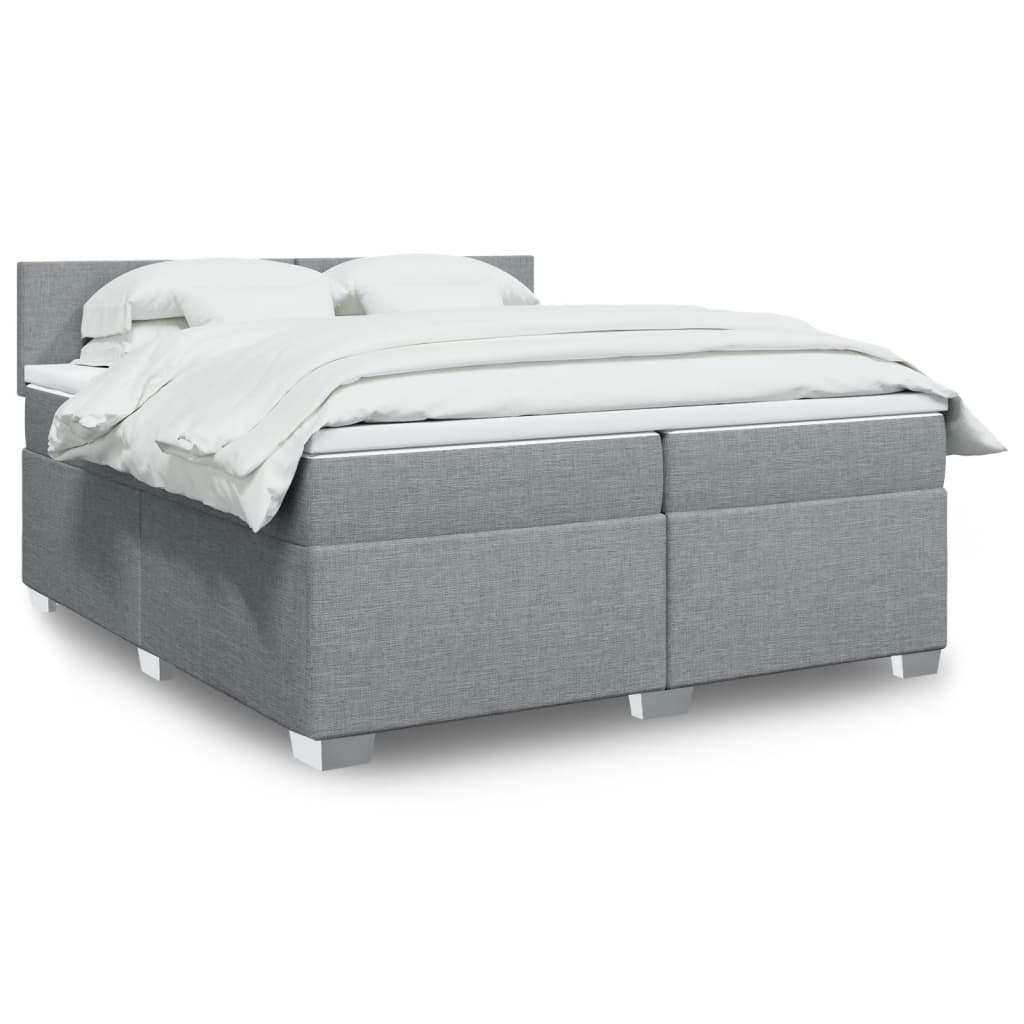 Κρεβάτι Boxspring με Στρώμα Ανοιχτό Γκρι 200x200 εκ. Υφασμάτινο - Pakobazaar