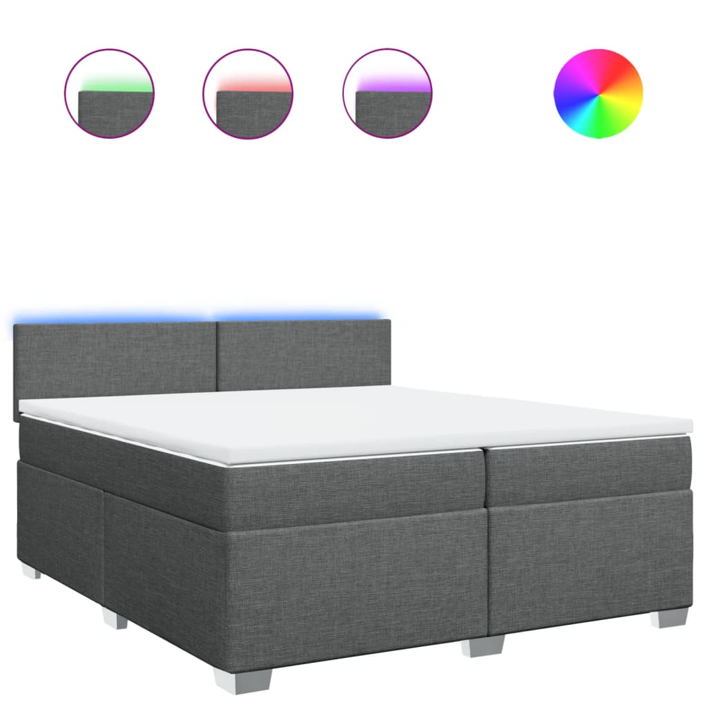 Κρεβάτι Boxspring με Στρώμα Σκούρο Γκρι 200x200 εκ. Υφασμάτινο - Pakobazaar