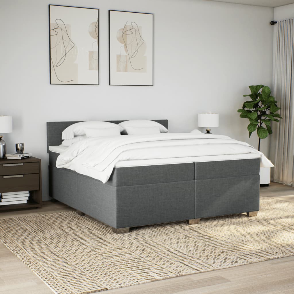 Κρεβάτι Boxspring με Στρώμα Σκούρο Γκρι 200x200 εκ. Υφασμάτινο - Pakobazaar