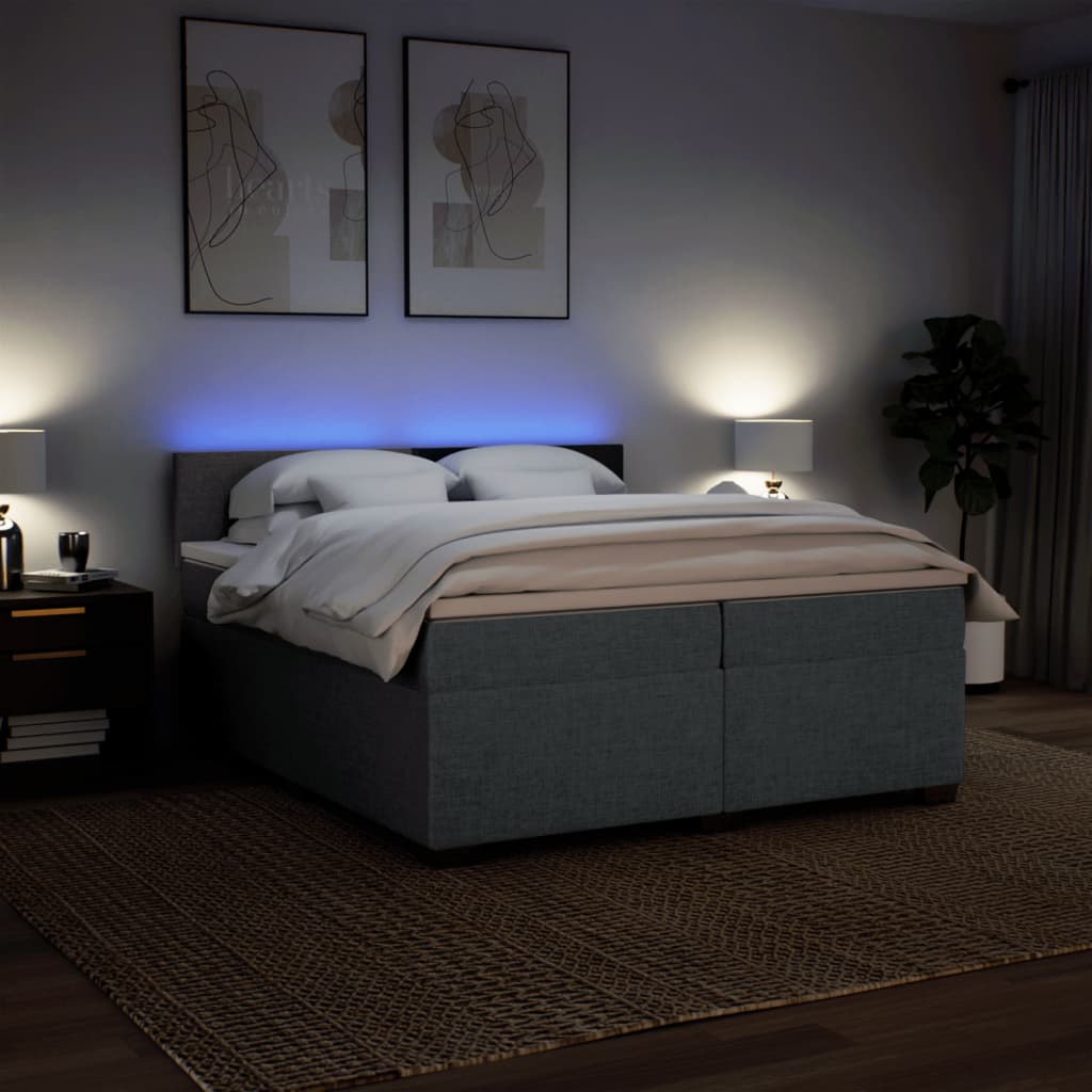 Κρεβάτι Boxspring με Στρώμα Σκούρο Γκρι 200x200 εκ. Υφασμάτινο - Pakobazaar