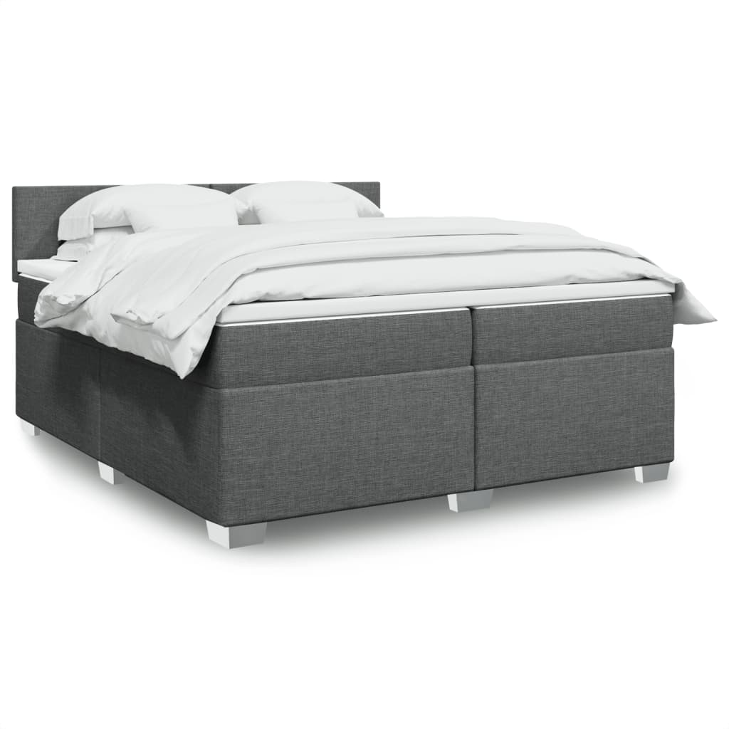 Κρεβάτι Boxspring με Στρώμα Σκούρο Γκρι 200x200 εκ. Υφασμάτινο - Pakobazaar