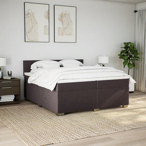 Κρεβάτι Boxspring με Στρώμα Σκούρο Καφέ 200x200 εκ. Υφασμάτινο - Pakobazaar