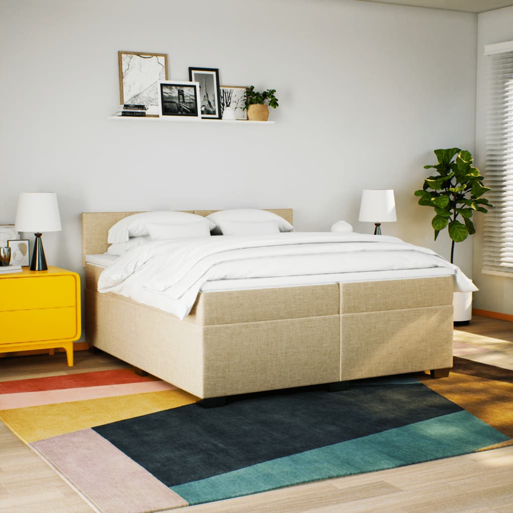 Κρεβάτι Boxspring με Στρώμα Κρεμ 200x200 εκ. Υφασμάτινο - Pakobazaar
