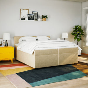 Κρεβάτι Boxspring με Στρώμα Κρεμ 200x200 εκ. Υφασμάτινο - Pakobazaar