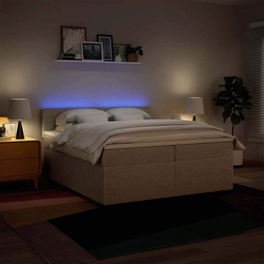 Κρεβάτι Boxspring με Στρώμα Κρεμ 200x200 εκ. Υφασμάτινο - Pakobazaar
