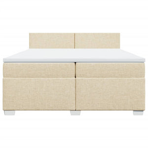 Κρεβάτι Boxspring με Στρώμα Κρεμ 200x200 εκ. Υφασμάτινο - Pakobazaar