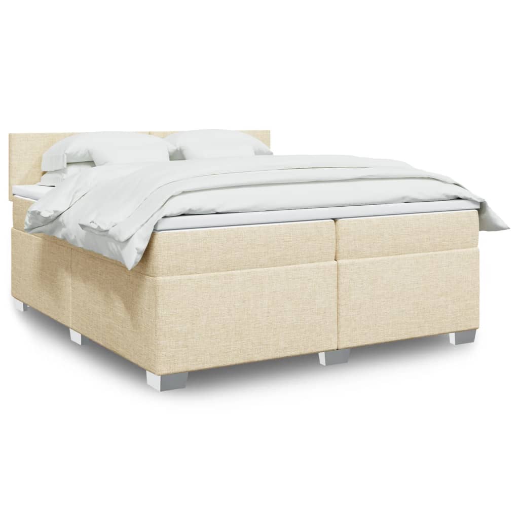 Κρεβάτι Boxspring με Στρώμα Κρεμ 200x200 εκ. Υφασμάτινο - Pakobazaar