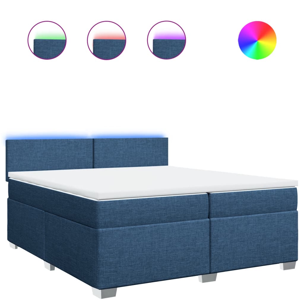 Κρεβάτι Boxspring με Στρώμα Μπλε 200x200 εκ. Υφασμάτινο - Pakobazaar