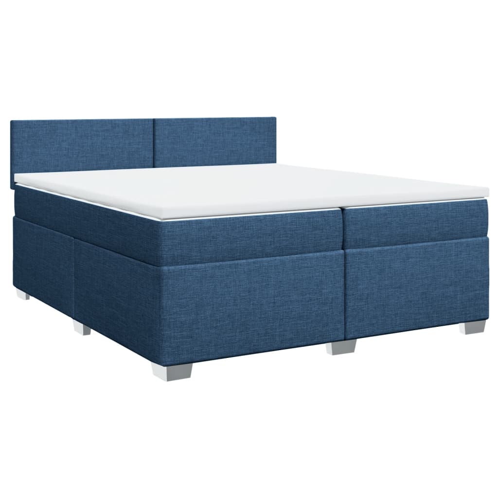 Κρεβάτι Boxspring με Στρώμα Μπλε 200x200 εκ. Υφασμάτινο - Pakobazaar
