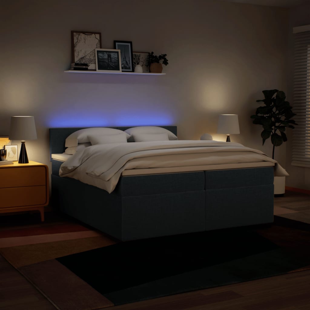 Κρεβάτι Boxspring με Στρώμα Μπλε 200x200 εκ. Υφασμάτινο - Pakobazaar