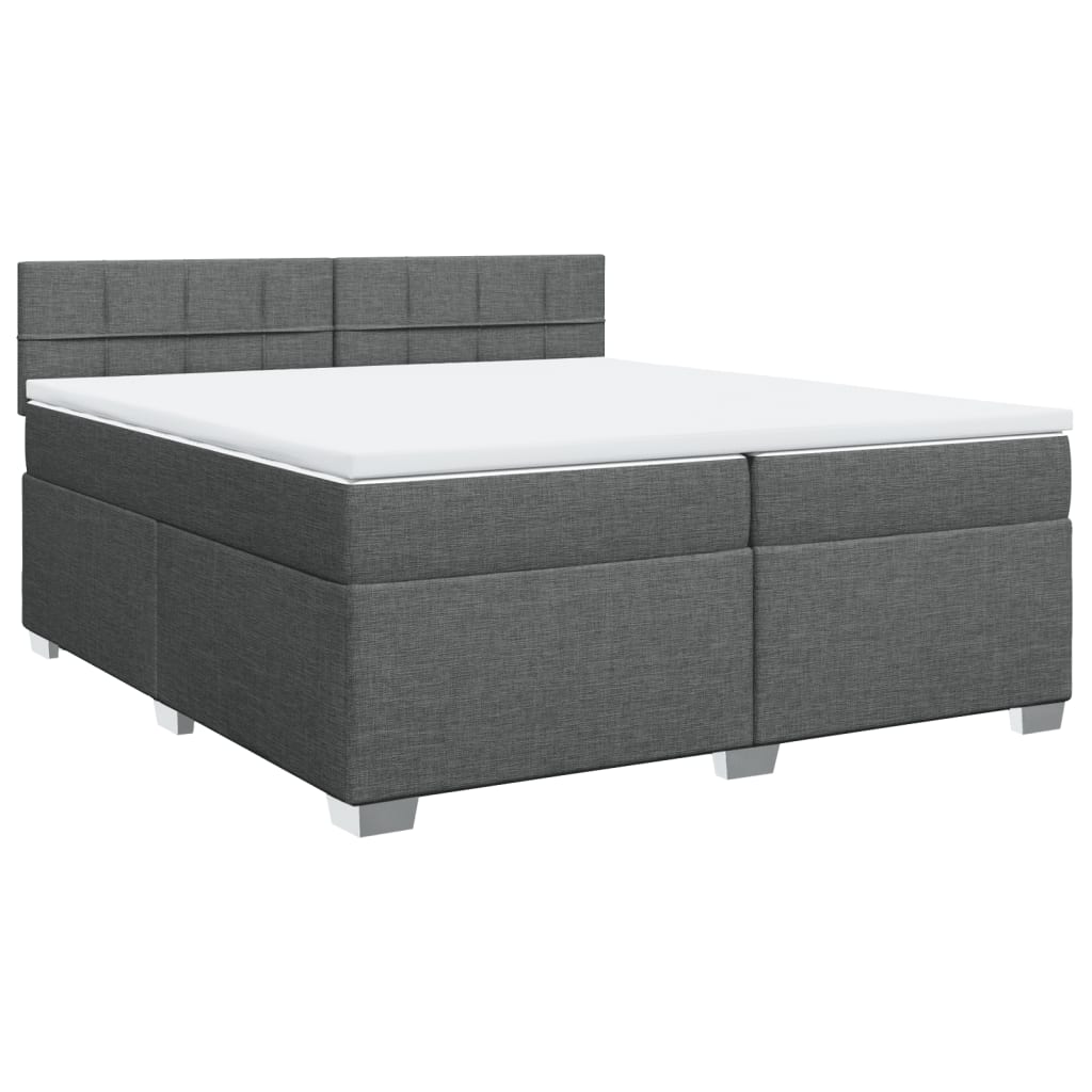Κρεβάτι Boxspring με Στρώμα Σκούρο Γκρι 200x200 εκ. Υφασμάτινο - Pakobazaar
