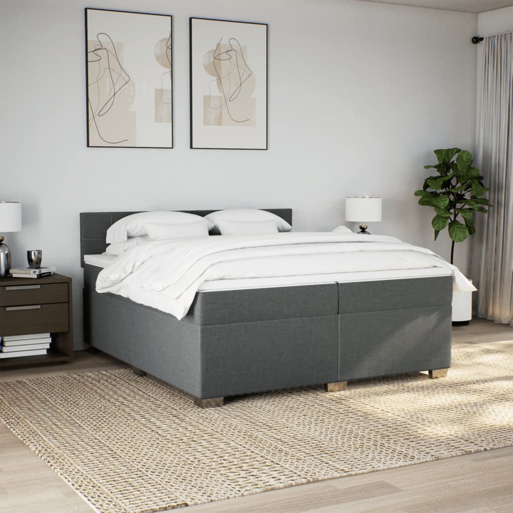 Κρεβάτι Boxspring με Στρώμα Σκούρο Γκρι 200x200 εκ. Υφασμάτινο - Pakobazaar