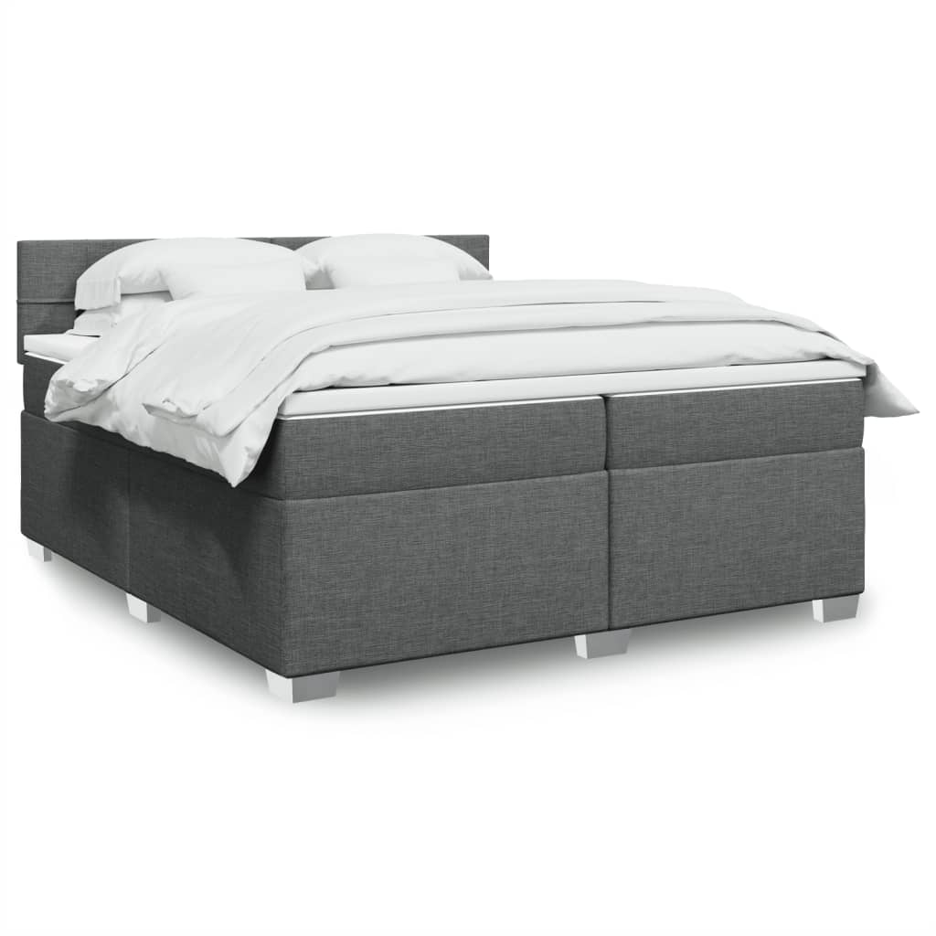 Κρεβάτι Boxspring με Στρώμα Σκούρο Γκρι 200x200 εκ. Υφασμάτινο - Pakobazaar