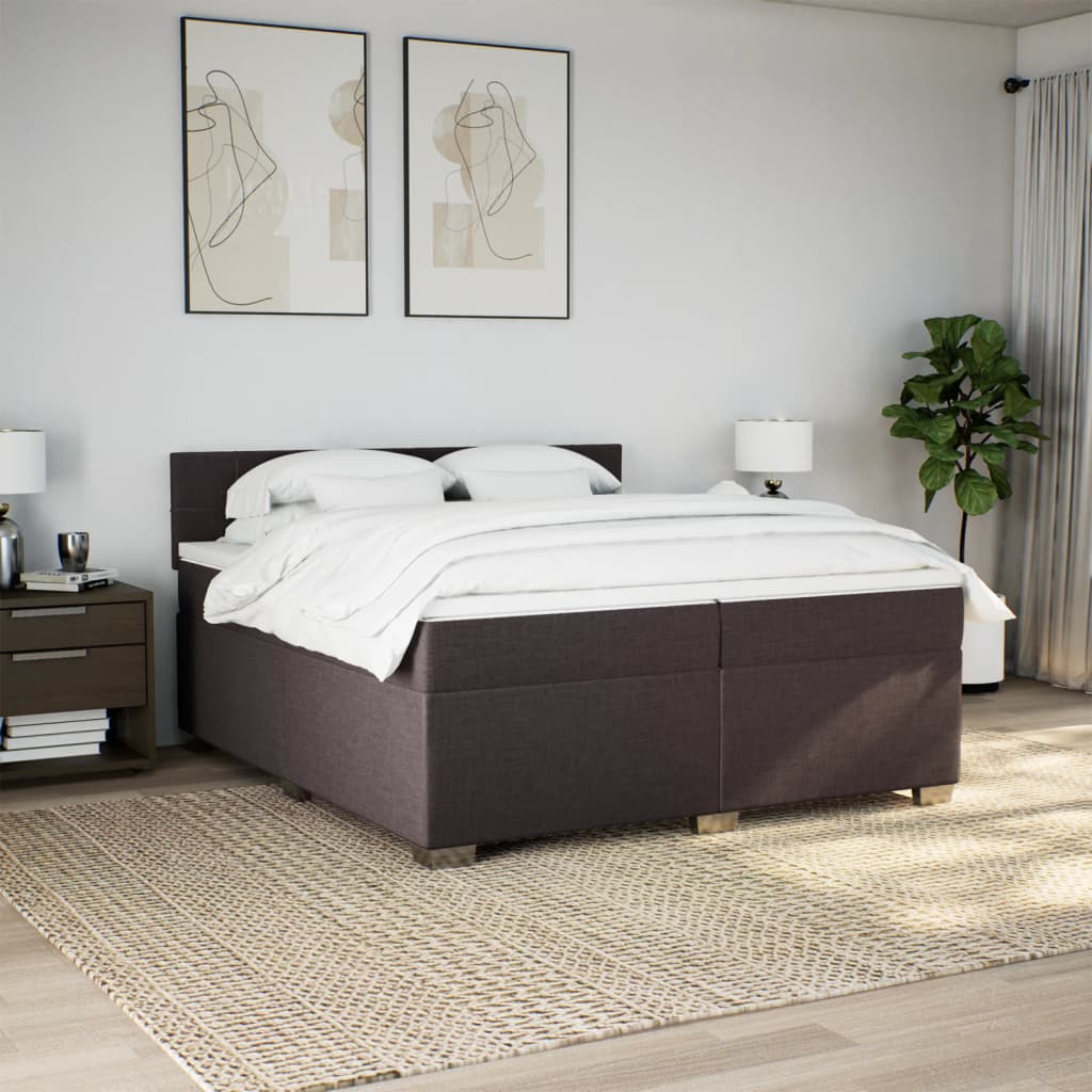 Κρεβάτι Boxspring με Στρώμα Σκούρο Καφέ 200x200 εκ. Υφασμάτινο - Pakobazaar