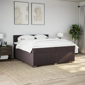 Κρεβάτι Boxspring με Στρώμα Σκούρο Καφέ 200x200 εκ. Υφασμάτινο - Pakobazaar