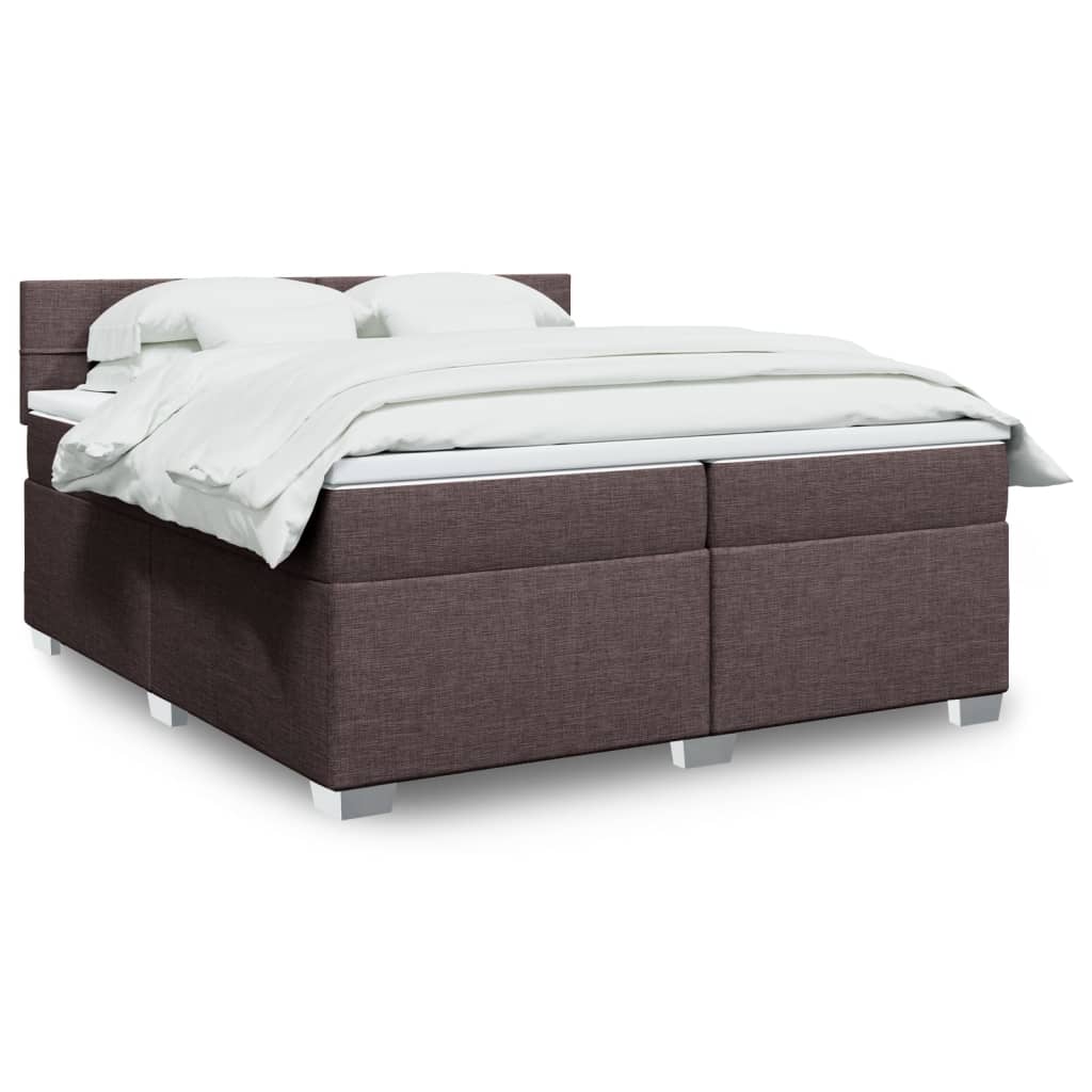 Κρεβάτι Boxspring με Στρώμα Σκούρο Καφέ 200x200 εκ. Υφασμάτινο - Pakobazaar