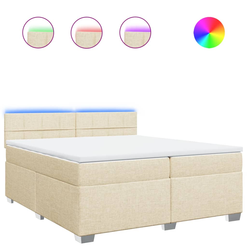 Κρεβάτι Boxspring με Στρώμα Κρεμ 200x200 εκ. Υφασμάτινο - Pakobazaar
