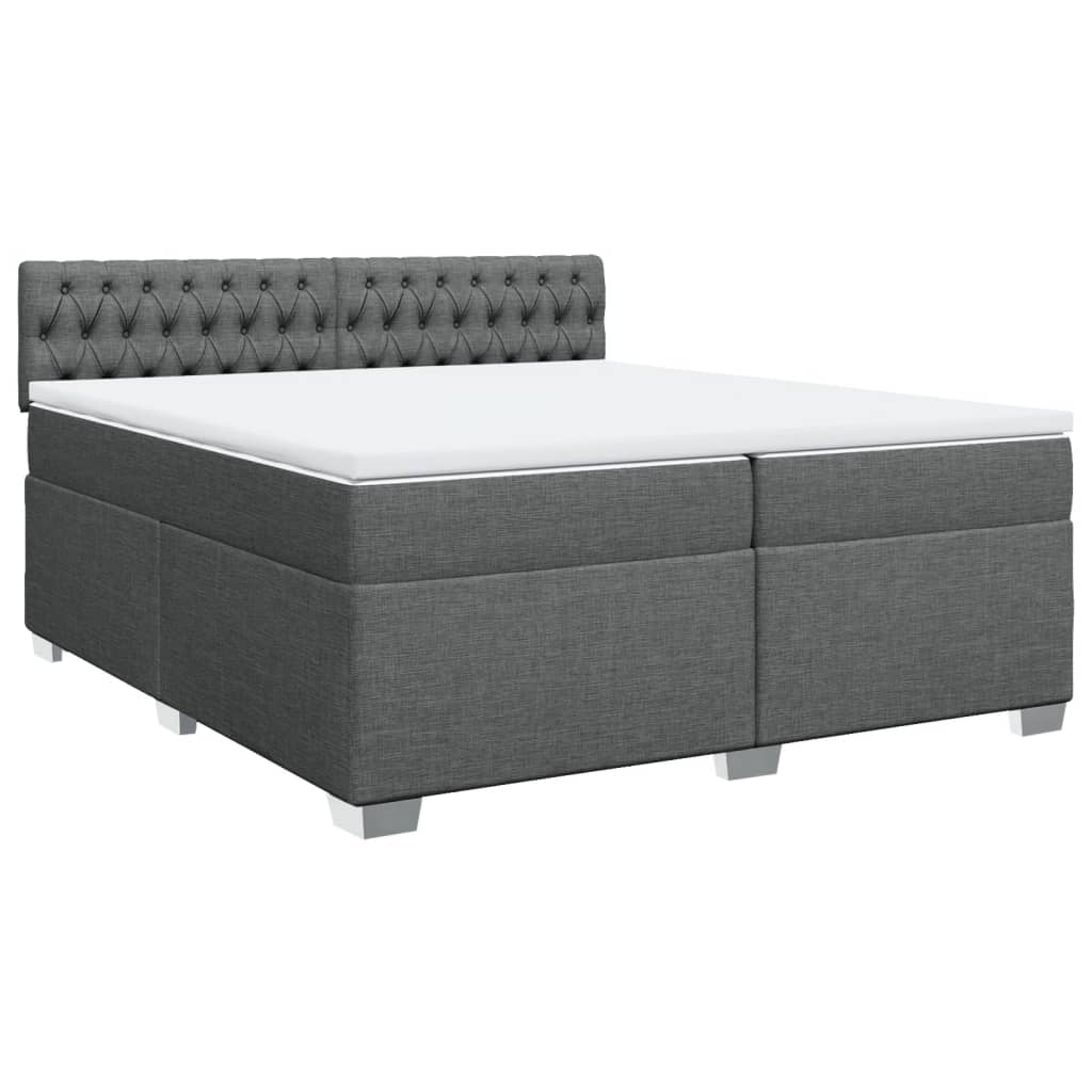 Κρεβάτι Boxspring με Στρώμα Σκούρο Γκρι 200x200 εκ. Υφασμάτινο