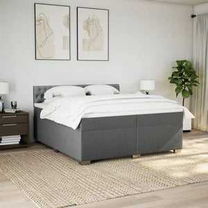 Κρεβάτι Boxspring με Στρώμα Σκούρο Γκρι 200x200 εκ. Υφασμάτινο
