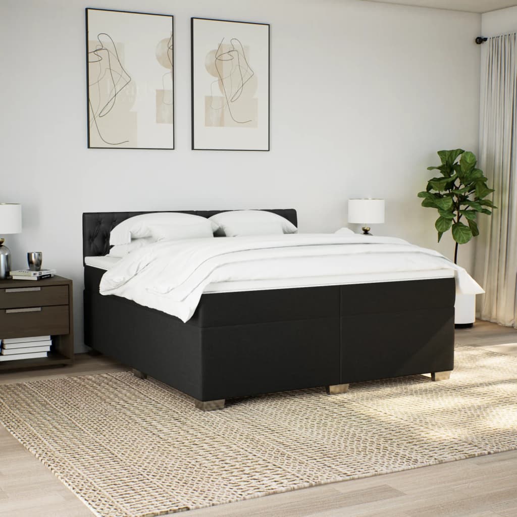 Κρεβάτι Boxspring με Στρώμα Μαύρο 200x200 εκ. Υφασμάτινο - Pakobazaar