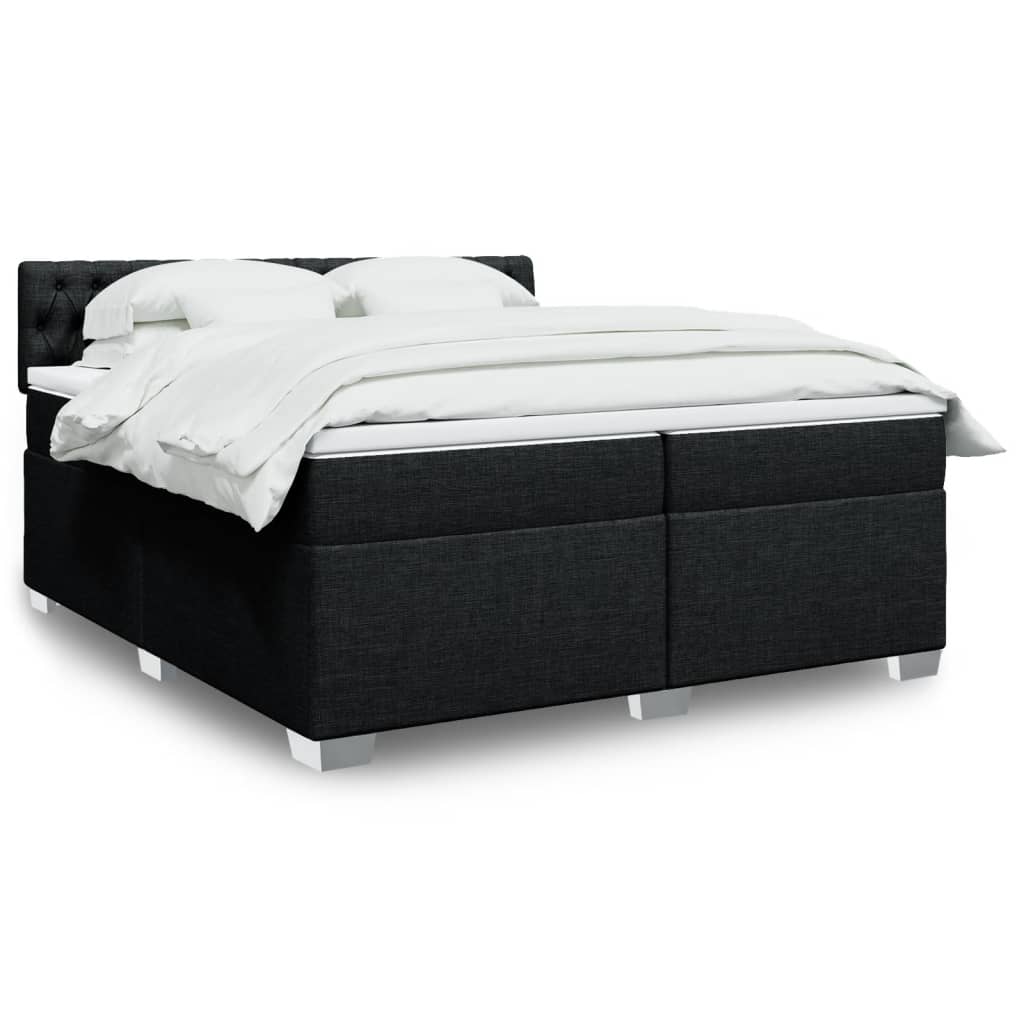 Κρεβάτι Boxspring με Στρώμα Μαύρο 200x200 εκ. Υφασμάτινο - Pakobazaar