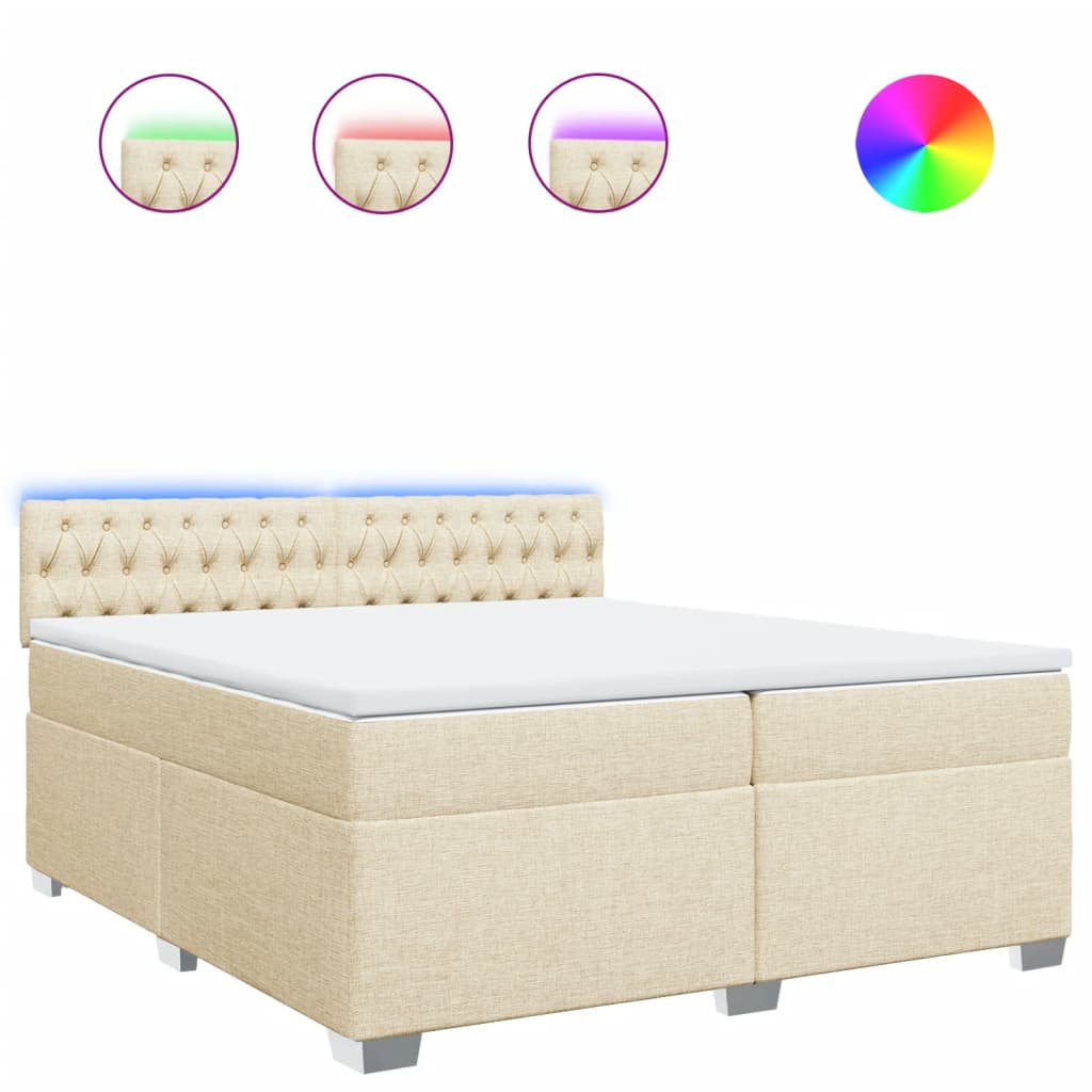 Κρεβάτι Boxspring με Στρώμα Κρεμ 200x200 εκ. Υφασμάτινο - Pakobazaar