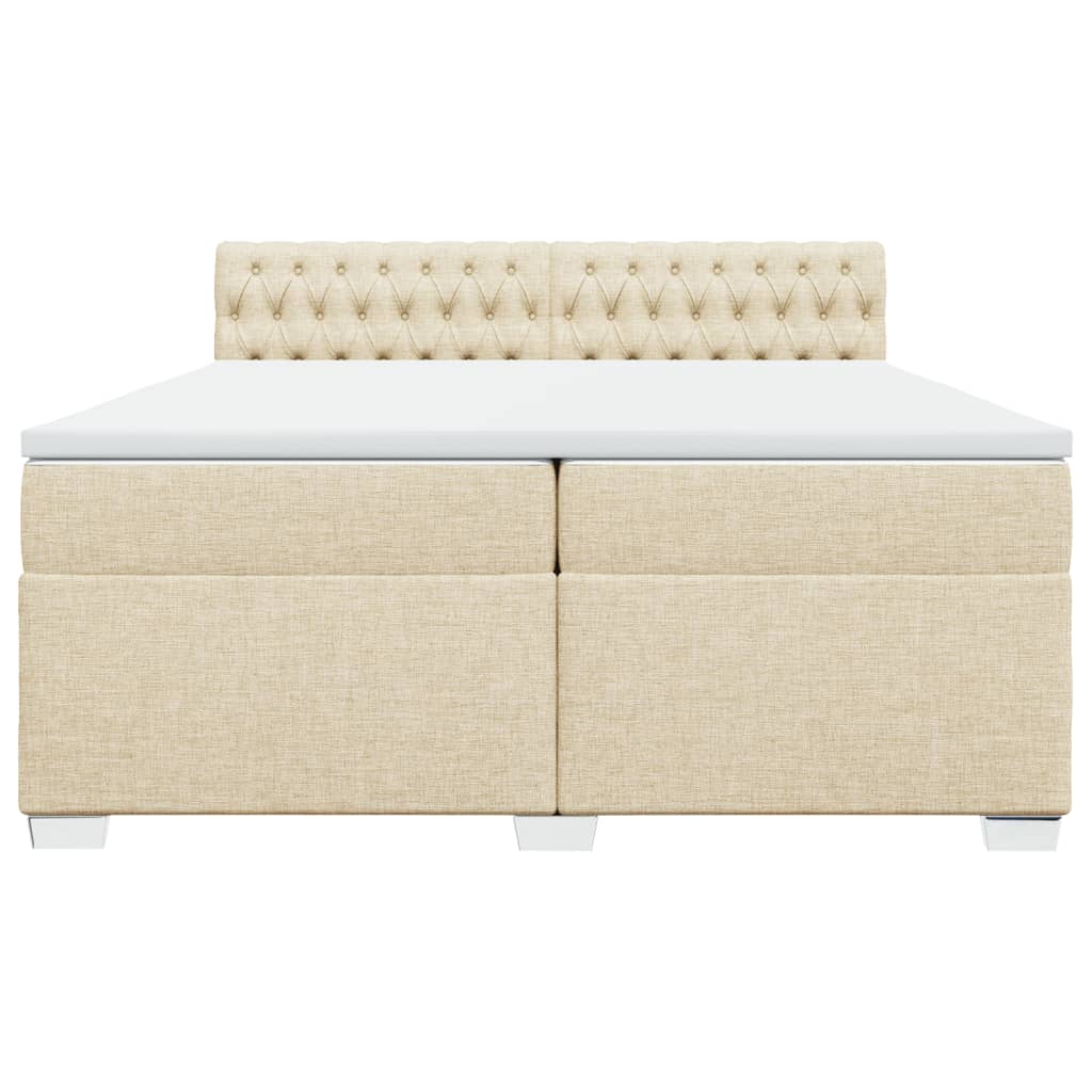 Κρεβάτι Boxspring με Στρώμα Κρεμ 200x200 εκ. Υφασμάτινο - Pakobazaar