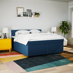 Κρεβάτι Boxspring με Στρώμα Μπλε 200x200 εκ. Υφασμάτινο - Pakobazaar
