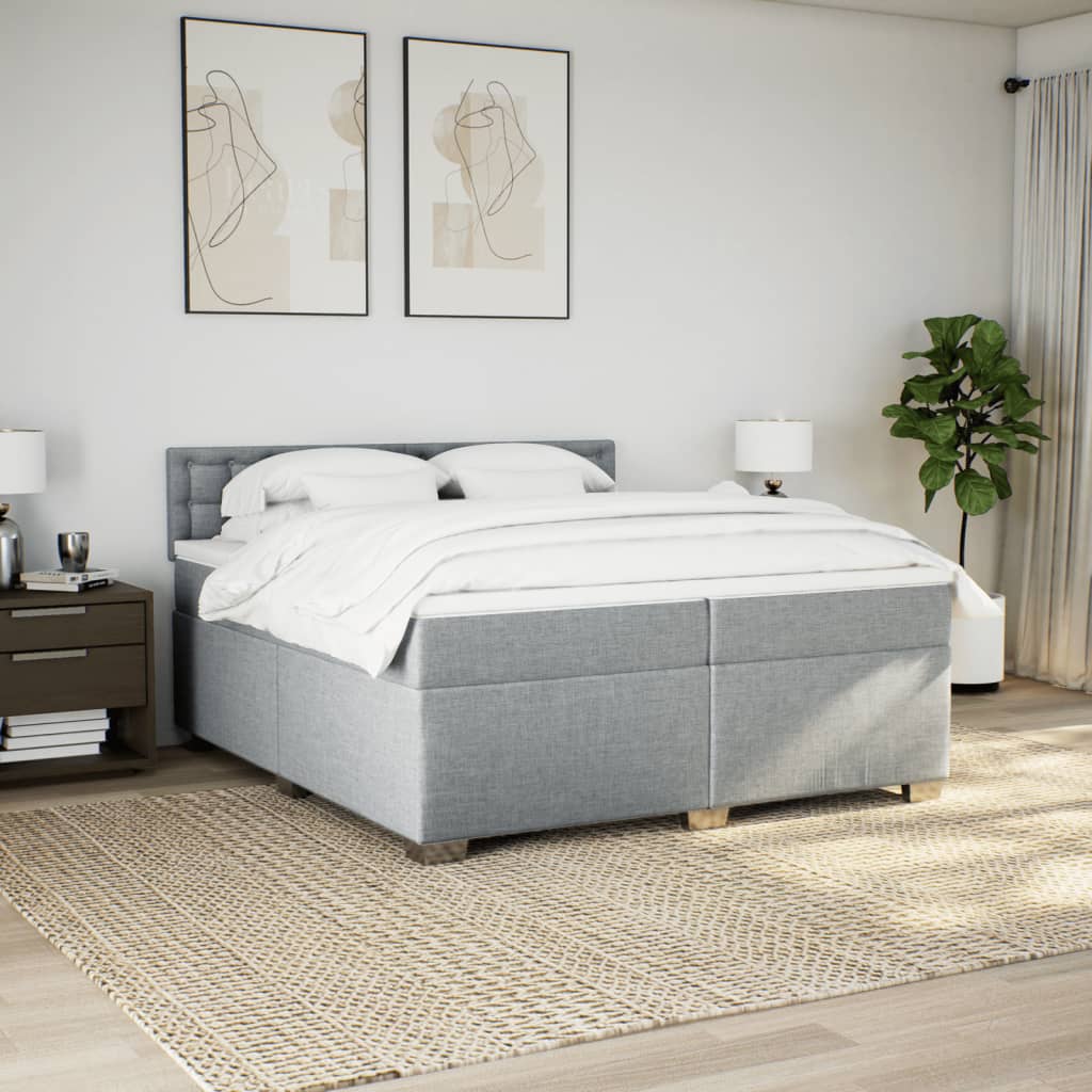 Κρεβάτι Boxspring με Στρώμα Ανοιχτό Γκρι 200x200 εκ. Υφασμάτινο - Pakobazaar