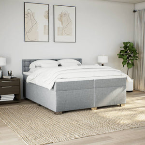 Κρεβάτι Boxspring με Στρώμα Ανοιχτό Γκρι 200x200 εκ. Υφασμάτινο - Pakobazaar