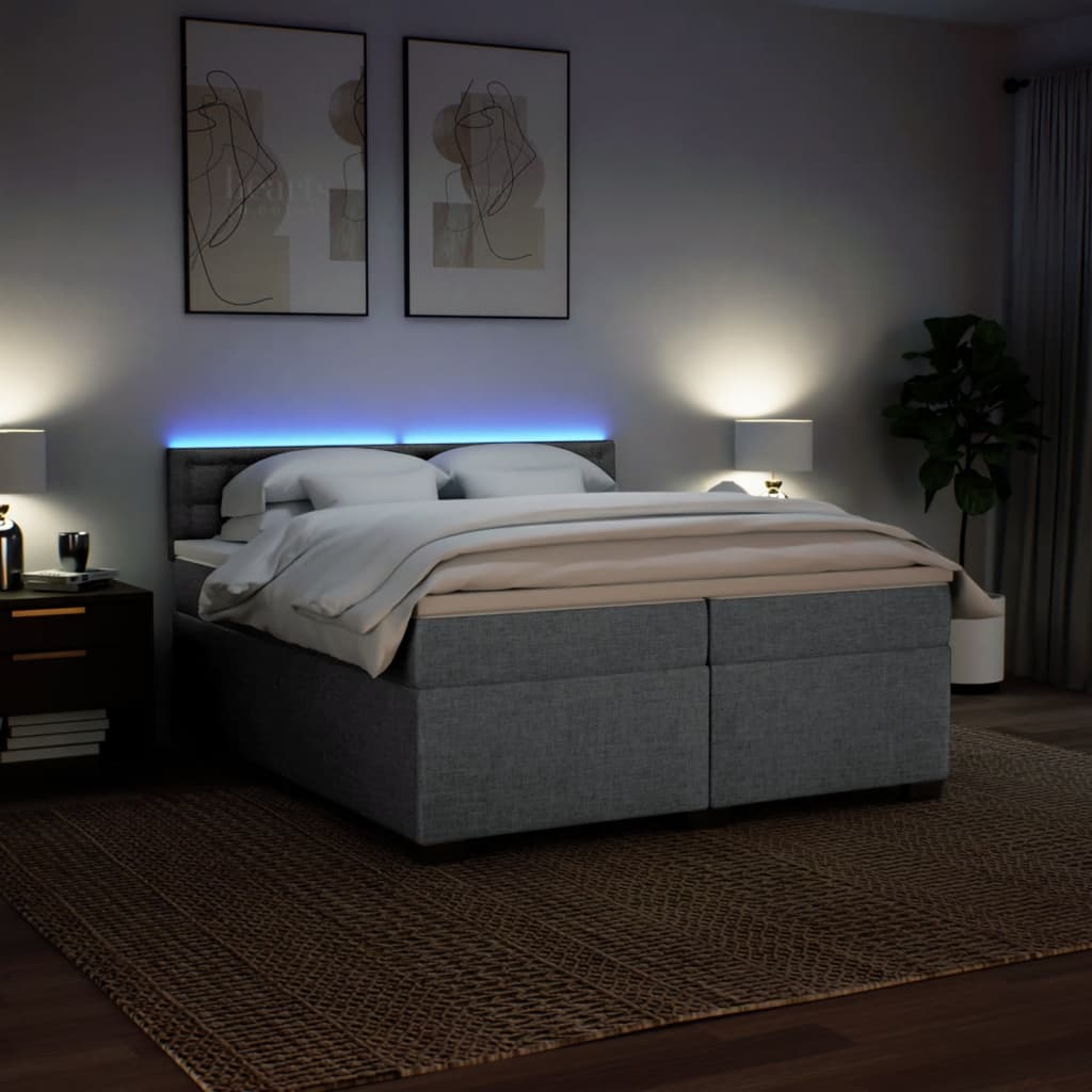 Κρεβάτι Boxspring με Στρώμα Ανοιχτό Γκρι 200x200 εκ. Υφασμάτινο - Pakobazaar