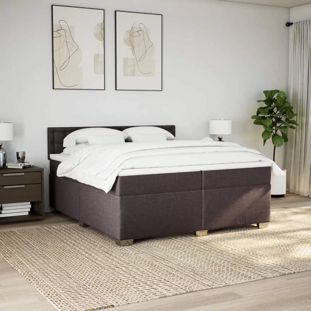 Κρεβάτι Boxspring με Στρώμα Σκούρο Καφέ 200x200 εκ. Υφασμάτινο - Pakobazaar