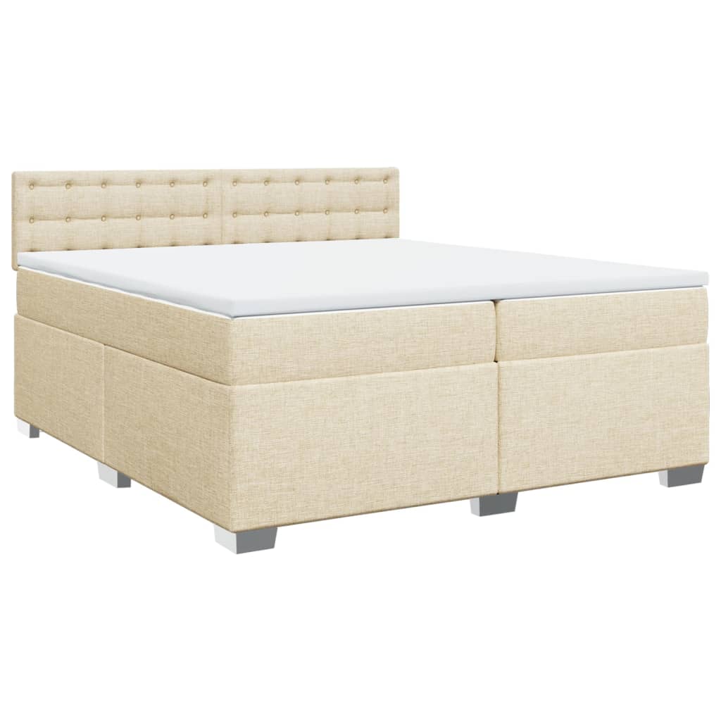 Κρεβάτι Boxspring με Στρώμα Κρεμ 200x200 εκ. Υφασμάτινο - Pakobazaar
